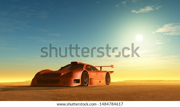 Sports car in the desert.\
,3d render