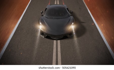 Sports Car Driving Through Desert Road (with Overlay) - 3d Illustration