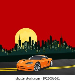 Sports Car On The Road - Illustration