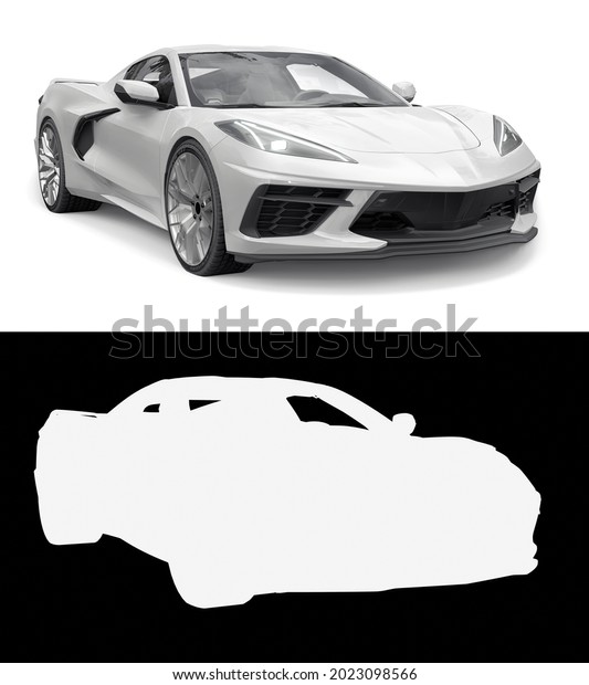 Sports car on\
a white background. Combined illustration of a normal picture and\
alpha channel. 3d\
illustration