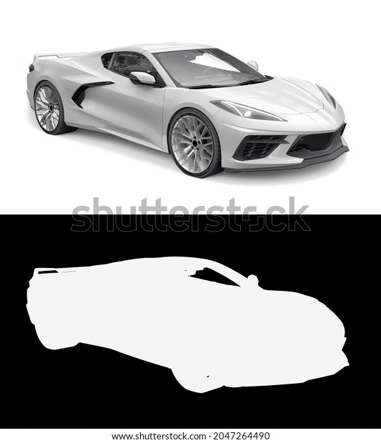 Sports car on\
a white background. Combined illustration of a normal picture and\
alpha channel. 3d\
illustration