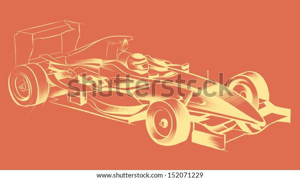 Sports car racing, drawn by hand. Pencil\
drawing, graphic technique. Competitions race. Yellow smooth lines\
on a orange\
background