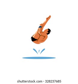 Sports diving. Athlete jumping into the water on a white background. Branding Identity Corporate Logo