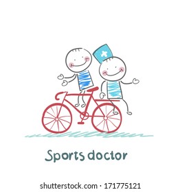 Sports Doctor Rides A Bicycle With A Patient