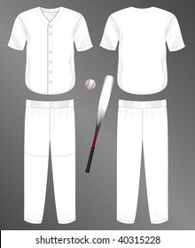 Sports Series. Realistic Team Baseball Uniform: Pants And Split Front Classic Jersey (front And Back). Blank Template - Just Add Your Art.