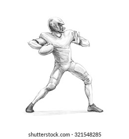 Sports Series / Sketchy Pencil Drawing Of An American Football Player / High Resolution Scan