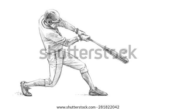 スポーツシリーズ 野球選手のスケッチ鉛筆画 バッター 高解像度スキャン のイラスト素材