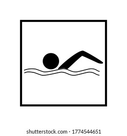 Sports. Sign Place For Swiming In Water. Safety Swim. Sign Safeness On Pool, Beach, In River, Sea. Protection During Jump In. Monochrome Template For Poster. Design Element. Illustration