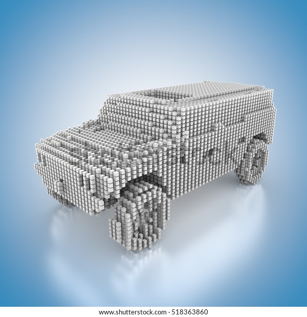 An sports utility vehicle made out of cubes on
blue background