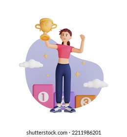 Sportswoman Holding Gold Trophy 3d Character Illustration