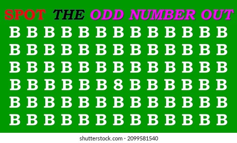 Spot the Odd Number Out of B (8) in white font with green background