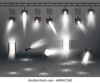 Spotlight Set with Different Transparent Light Effect. - Shutterstock ID 648967240