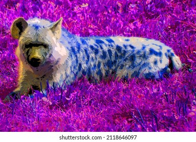 Spotted hyena (Crocuta crocuta), also known as the laughing hyena,is a species of hyena, currently classed as the sole member of the genus Crocuta sign illustration pop-art background icon with color 