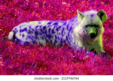 Spotted hyena (Crocuta crocuta), also known as the laughing hyena,is a species of hyena, currently classed as the sole member of the genus Crocuta sign illustration pop-art background icon with color 