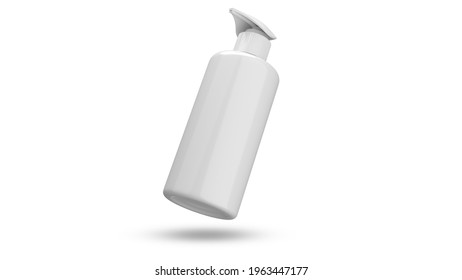 Spray bottle mockup pump type for insert brand label , for medical skincare makeup cosmetic product, front view and float view 3D rendering