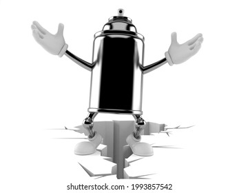 Spray Can Character Standing On Cracked Ground Isolated On White Background. 3d Illustration