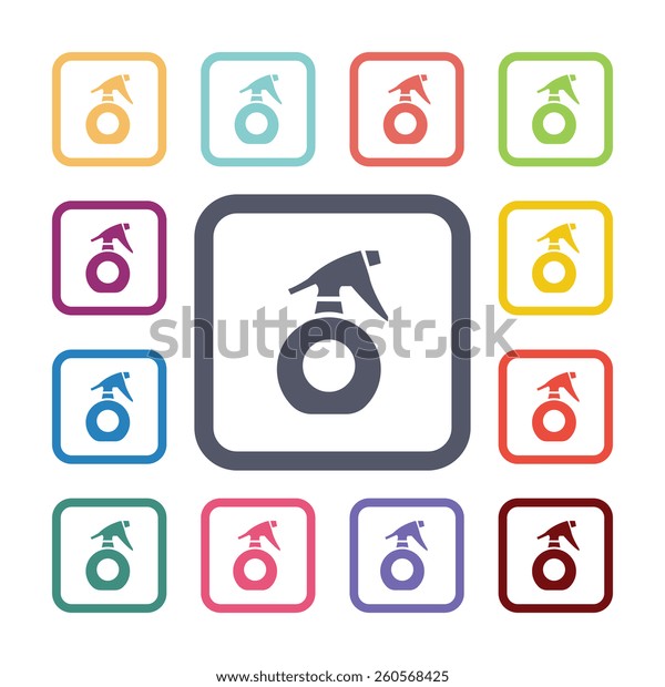 sprayer flat\
icons set. Open colorful\
buttons\
