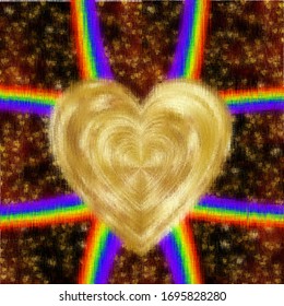 Spread Love - Brushed heart with rainbows background texture