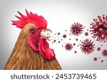 Spreading Bird Flu and Highly Pathogenic Avian Influenza or HPAI crisis and farm virus as poultry infected chicken or livestock health risk for global infection outbreak with 3D illustration elements.