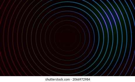 Spreading circles on dark background. Motion. Hypnotic animation with expanding circles from center. Centralized circles with hypnotic effect on black background