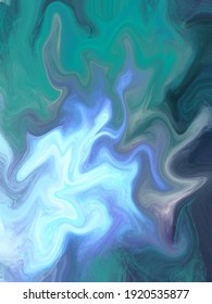 Spreading Of Paint On A Canvas Consisting Of Turquoise, Green And Blue Colors What Give Marble Effect With Abstract Fluid Acrylic Painting On Canvas