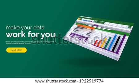 Spreadsheet screen 3d render icon. Financial accounting report concept. office things for planning, accounting, analysis, audit, project management, marketing, research data illustration