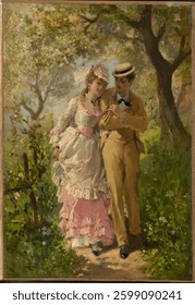 Spring (1870s) by Philippe Jacques Linder. Vintage portrait oil painting. Vintage oil painting artwork.