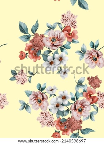 spring beatiful  flower pattern yellow background