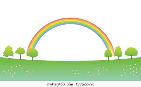 Spring fields and a rainbow in the sky
