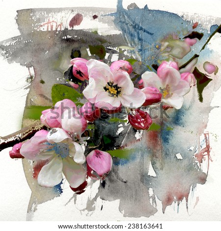 Spring flowers, watercolor and mixed media       
