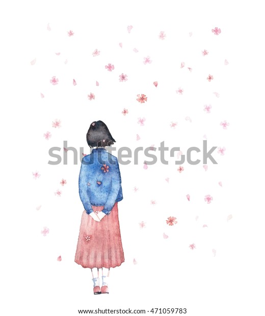 春の少女 イラトス 花を持つかわいい女の子 花を持つ水彩の女の子 お母さんのグリーティングカード バレンタインデーの背景 女の子のイラスト の イラスト素材 471059783