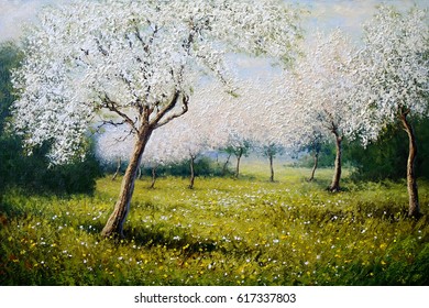 Spring landscape. Oil paintings.Fine art