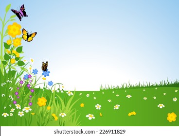 Spring Meadow - Cartoon Background Illustration