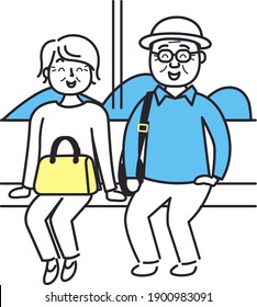 Spring outing by senior couple train