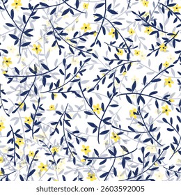 Spring pattern with leaves and yellow flowers