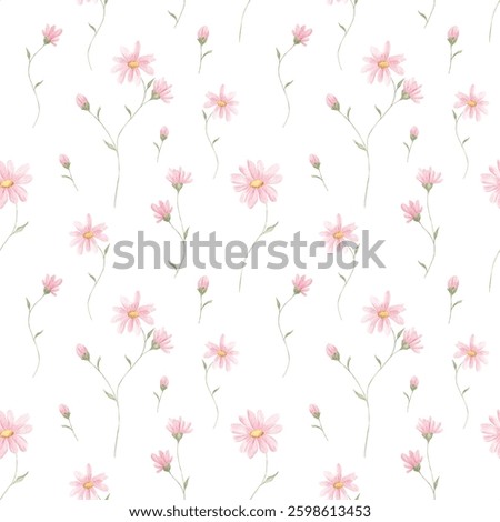 Spring seamless pattern, watercolor. Texture. Small spring flowers. Blooming. Summer. Pink, blue. Home textile, tablecloth. Print for fabric. Floral pattern.