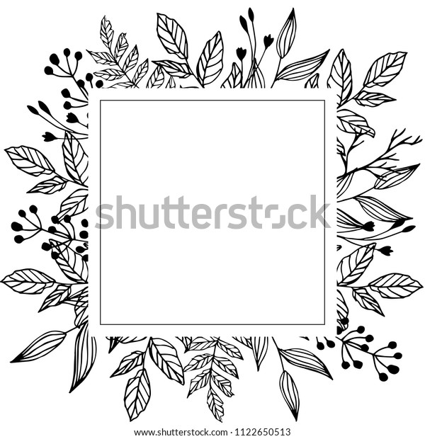 春と夏の花柄の美しい境界 デザイン用の花枠 エレガントな招待状 白黒の四角い名声を手で描く のイラスト素材