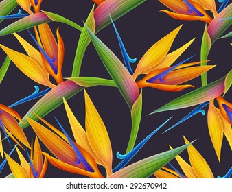 Spring Time Contemporary Bird Of The Paradise Flowers Seamless Pattern