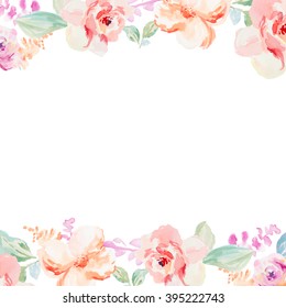 Spring Watercolor Flower Border Background With Pink And Red Floral Elements