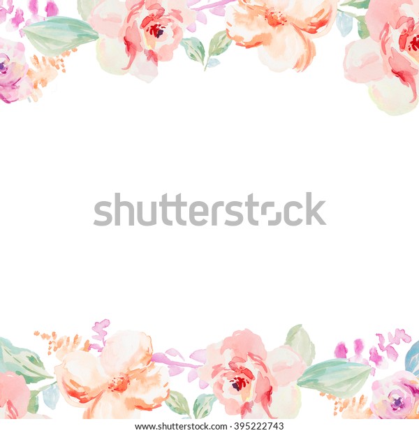 春天水彩花边框背景与粉红色和红色的花卉元素库存插图