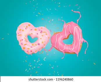 Sprinkled Pink Donut flying in heart shape, with clipping path 3d illustration. - Powered by Shutterstock