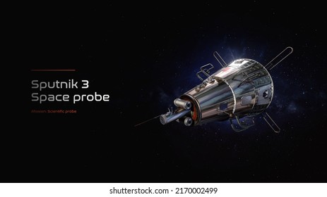 Sputnik 3 Soviet Space Probe 3D Illustration Poster