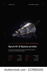 Sputnik 3 Soviet Space Probe 3D Illustration Poster