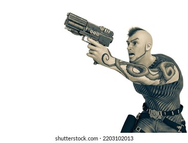 Spy Cartoon Pointing The Gun Up, 3d Illustration