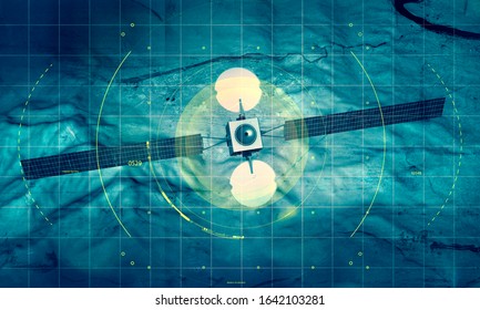 Spy Satellite, Satellite View Of A Terrain, Military Target. Hud. Physical Planisphere. 3d Render