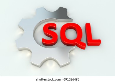 SQL conceptual wheel gear white background 3D illustration