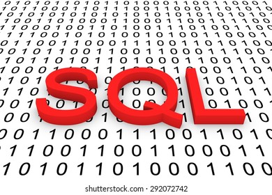 sql in the form of binary code, 3D illustration