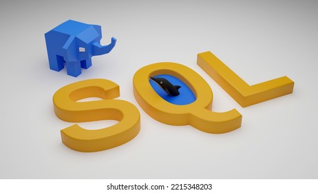 SQL language metaphor 3d illustration. Database query standart language. 