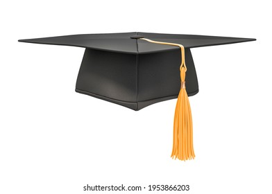 Square Academic Cap, Graduate Cap. 3D Rendering Isolated On White Background