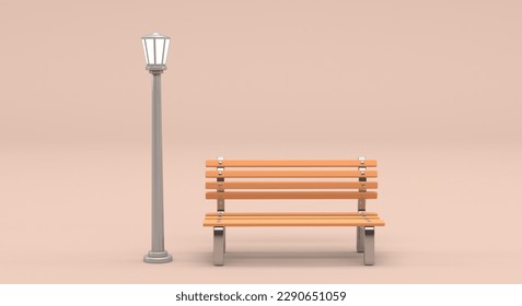 square bench, pole next to a wooden square bench with chrome details, background for pamphlet, banner and invitations (3d illustration) - Powered by Shutterstock